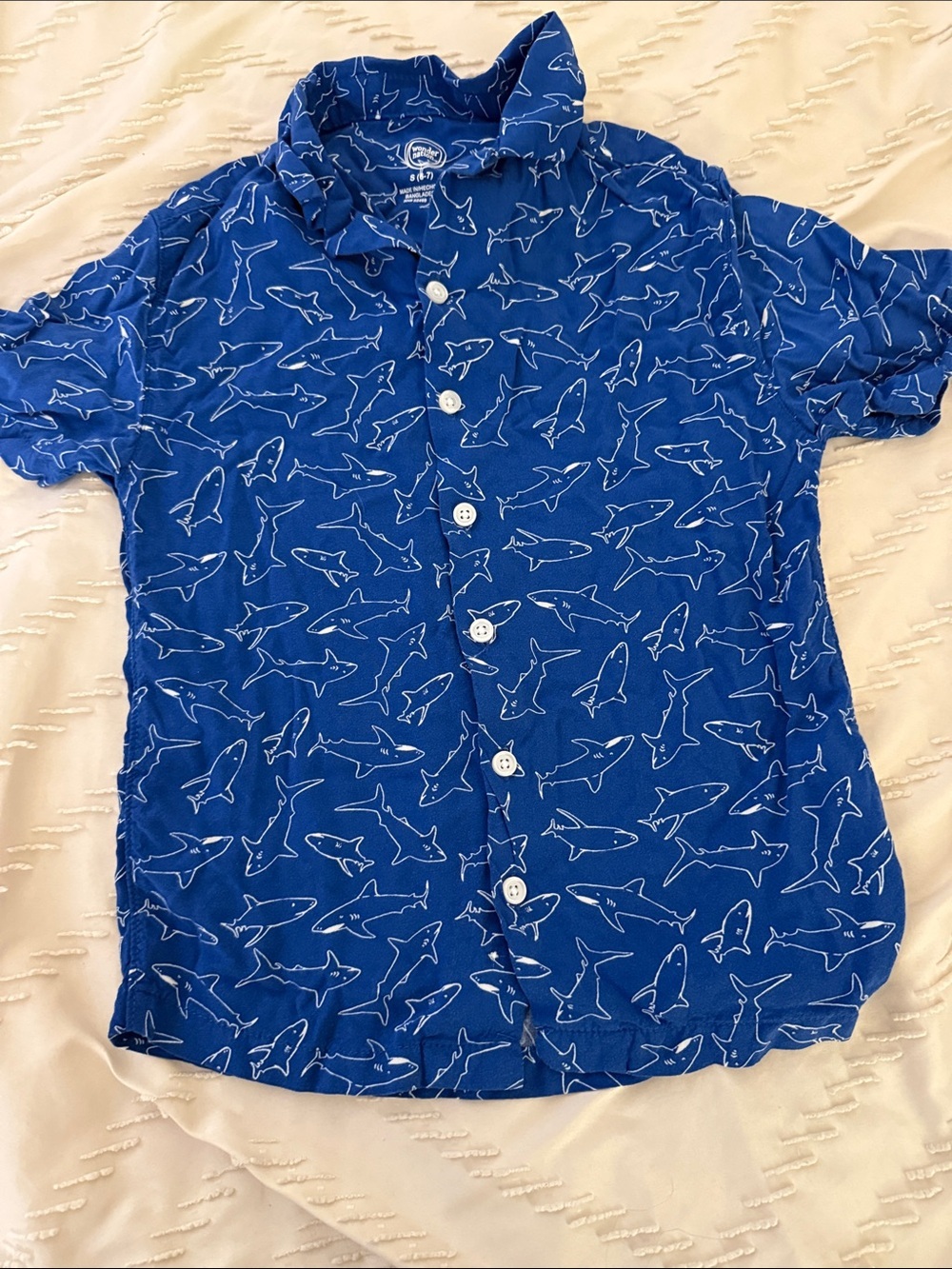 wonder nation Royal Blue Shark-Print Short Sleeve Button-Down Shirt - Picture 3 of 4